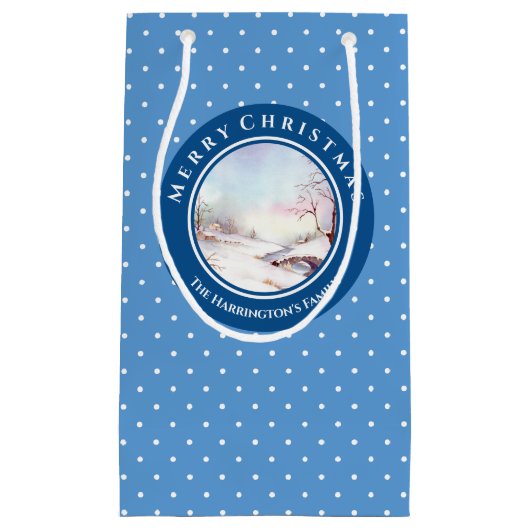 雪橋の水の色の風景クリスマス スモールペーパーバッグ (正面)