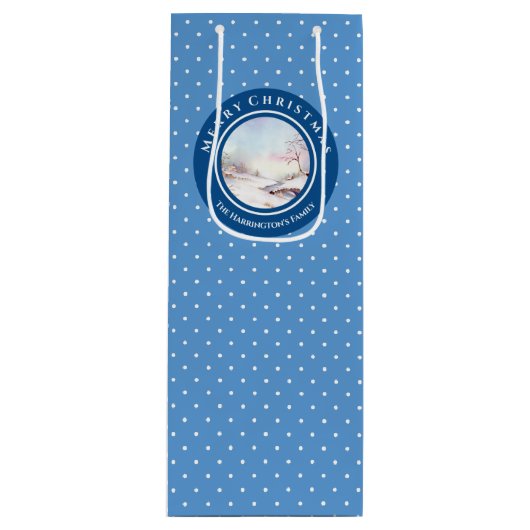 雪橋の水の色の風景クリスマス ワインギフトバッグ (正面)