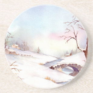 雪橋の水彩風景絵画ズ コースター