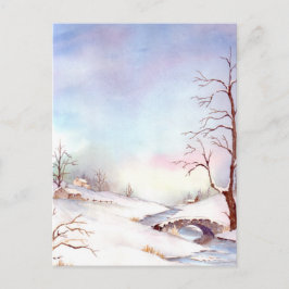 雪橋の水彩風景絵画ズ ポストカード