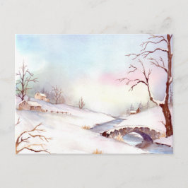 雪橋の水彩風景絵画ズ ポストカード