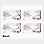 雪橋の水彩風景絵画ズ 長方形シール (シート)