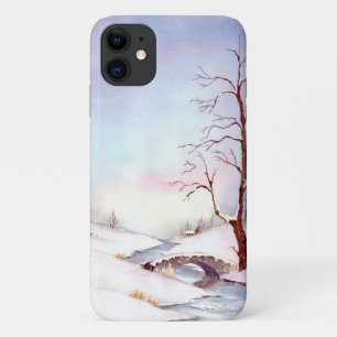 雪橋水彩景絵画観 iPhone 11 ケース