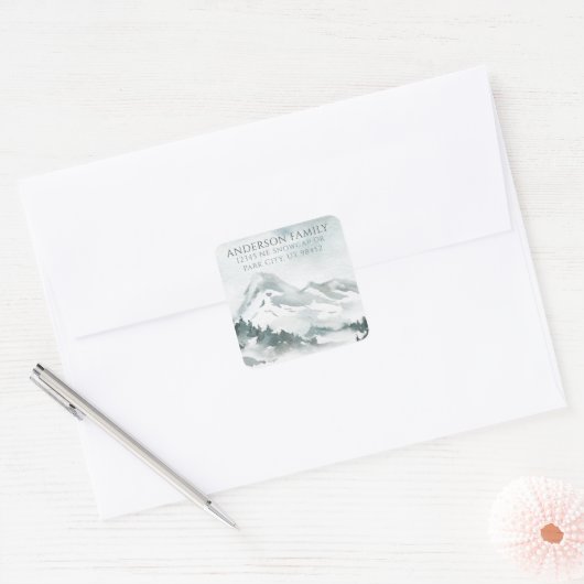雪水カラーマウンテンスモール差出人住所 スクエアシール (封筒)