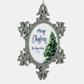 雪水彩松絵画木 スノーフレークピューターオーナメント (左)