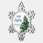 雪水彩松絵画木 スノーフレークピューターオーナメント (右)