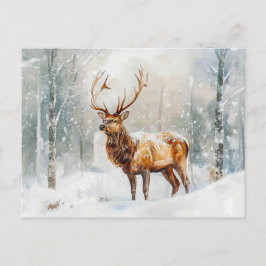 雪水彩画の冬の森の鹿 ポストカード