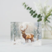 雪水彩画の冬の森の鹿 ポストカード (スタンド正面)