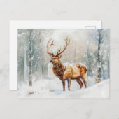 雪水彩画の冬の森の鹿 ポストカード (正面/裏面)