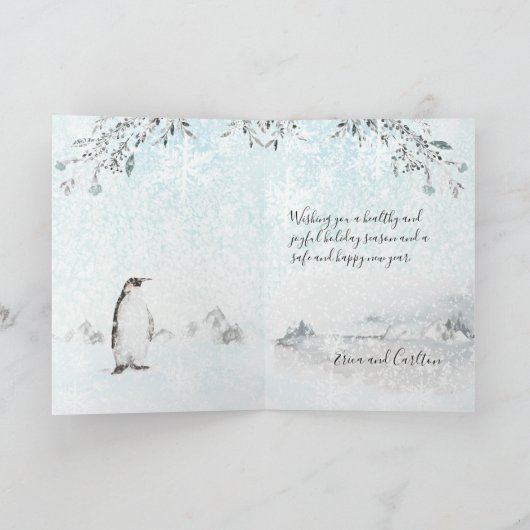 雪氷のアークティックペンギンウォーターカラーホリデイ シーズンカード (内部)