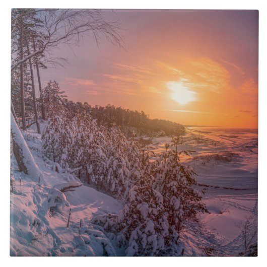 雪海沿岸の夕日 タイル (正面)