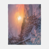 雪海沿岸の夕日 フリースブランケット (正面)