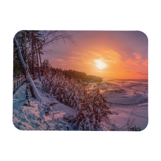 雪海沿岸の夕日 マグネット (横)