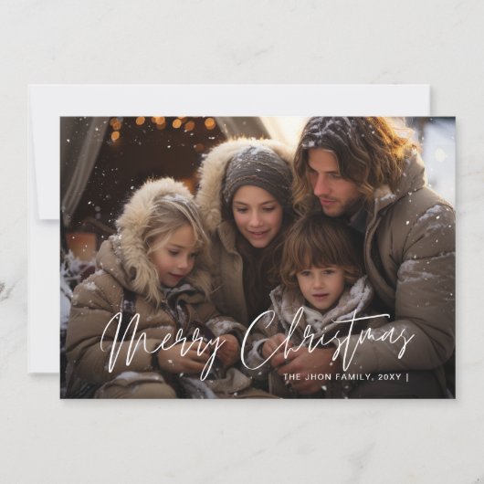 雪深いエレガンス写真メリークリスマスレッド シーズンカード (正面)