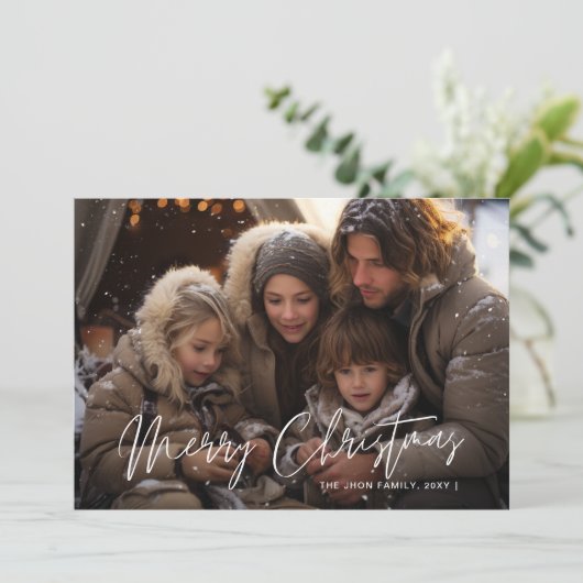 雪深いエレガンス写真メリークリスマスレッド シーズンカード (スタンド正面)