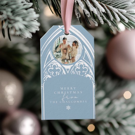 雪深いゴシック冬の童話クリスマスブルーの写真 ギフトタグ