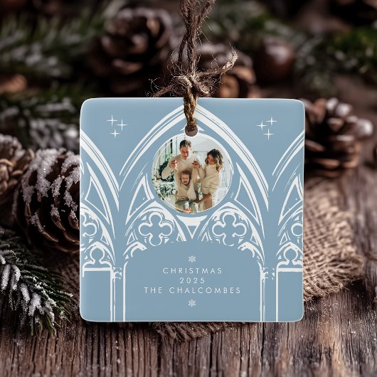 雪深いゴシック冬の童話クリスマスブルーの写真 セラミックオーナメント