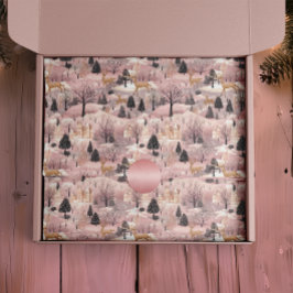 雪深いピンクの鹿林 薄葉紙