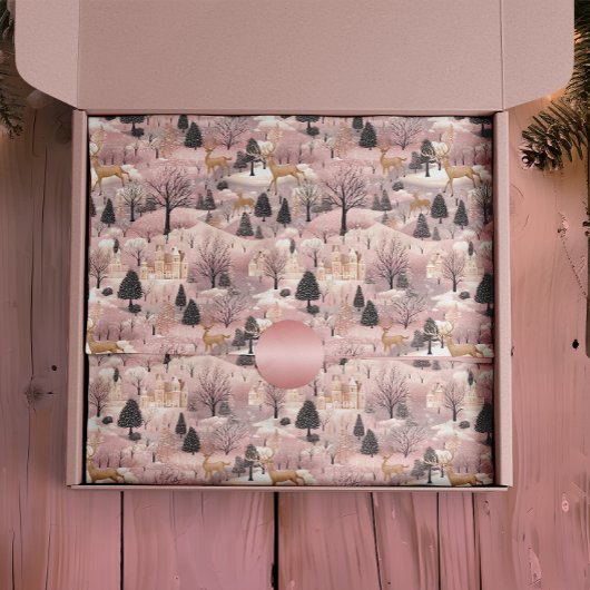 雪深いピンクの鹿林 薄葉紙