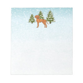 雪深い冬の森のかわいいハンガリーのビズラ犬 ノートパッド