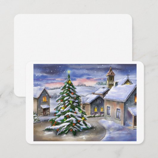 雪深い村のある冬の風景 (正面/裏面)