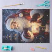 雪深い森の中のサンタ白熱［赤熱］光を放つクロース 薄葉紙 (クラフト)