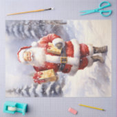 雪深い森の中の水彩クラシックサンタクロース 薄葉紙 (クラフト)