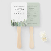 雪深い水の色の常緑ウッドランド冬の結婚式 ハンドファン (正面&裏面)