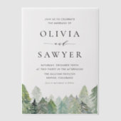 雪深い水の色エバーグリーン冬の結婚式 ベラム紙招待状 (正面)