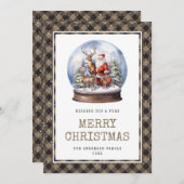 雪深い水の色サンタプレイドメリークリスマスカード シーズンカード (正面/裏面)