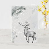 雪深い水色の穏やかな鹿 カード (黄色い花)