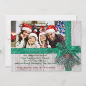 雪深い緑のリボンとおじぎ（木の写真） シーズンカード (正面)