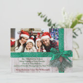 雪深い緑のリボンとおじぎ（木の写真） シーズンカード (スタンド正面)