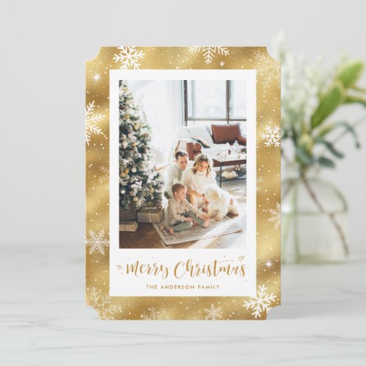 雪深い金箔フォトメリークリスマス シーズンカード (スタンド正面)