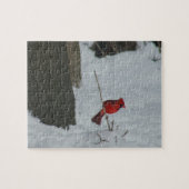 雪深い（鳥）ショウジョウコウカンチョウ止まり ジグソーパズル (横)