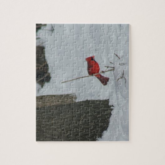 雪深い（鳥）ショウジョウコウカンチョウ止まり ジグソーパズル (縦)
