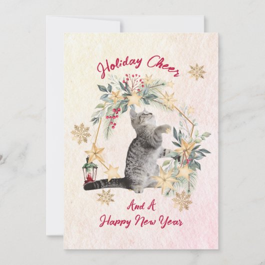 雪片おもしろいキャットウォーターの色の新年クリスマス シーズンカード (正面)