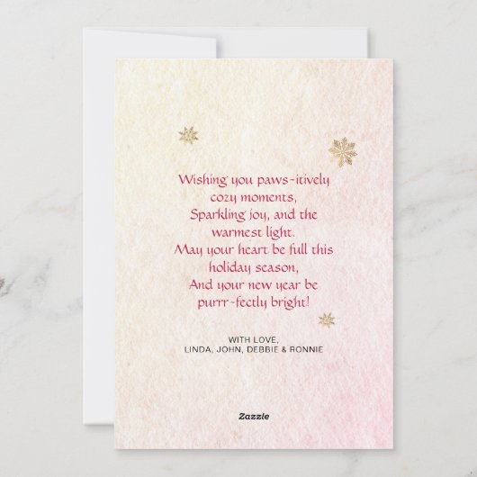 雪片おもしろいキャットウォーターの色の新年クリスマス シーズンカード (裏面)