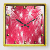 雪片およびポインセチアが付いている赤いクリスマスの星 スクエア壁時計 (正面)