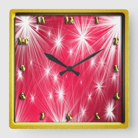 雪片およびポインセチアが付いている赤いクリスマスの星 スクエア壁時計 (正面)