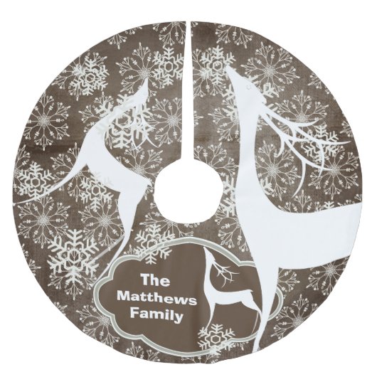 雪片および白いシカの休日の木のスカート ブラッシュドポリエステルツリースカート (正面)