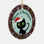 雪片および黒い子猫のクリスマスのオーナメント セラミックオーナメント (右)