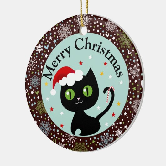 雪片および黒い子猫のクリスマスのオーナメント セラミックオーナメント (左)