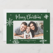 雪片お洒落グリーンメリークリスマスフォト シーズンカード (正面)
