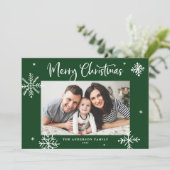 雪片お洒落グリーンメリークリスマスフォト シーズンカード (スタンド正面)