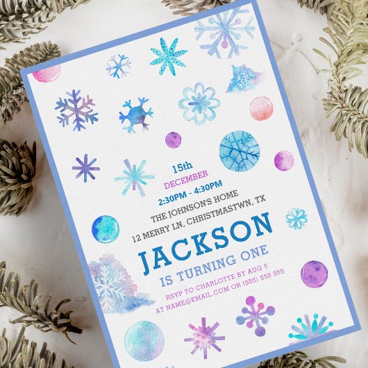 雪片お洒落冬子供の誕生日パーティー 招待状