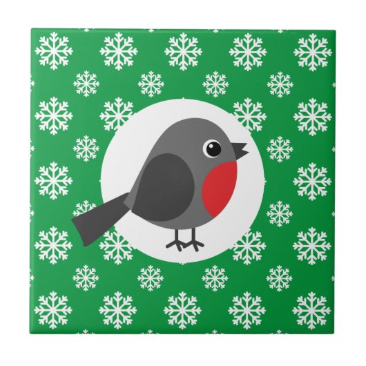 雪片がついたかわいいマンガロビン タイル (正面)
