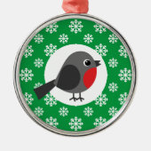 雪片がついたかわいいマンガロビン メタルオーナメント (正面)