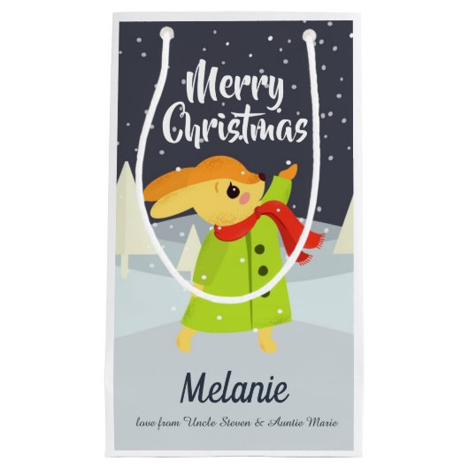 雪片がキュートなクリスマスバニー スモールペーパーバッグ (正面)