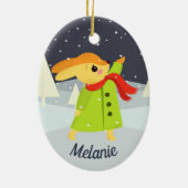 雪片がキュートなクリスマスバニー セラミックオーナメント (裏面)